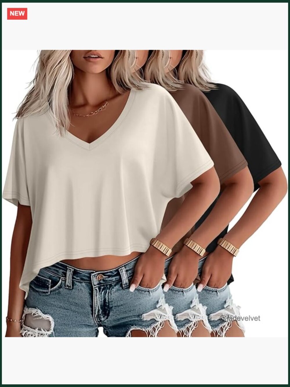 3 Pack Oversized Crop T Shirts V Neck Irregular Hem Tees for Women